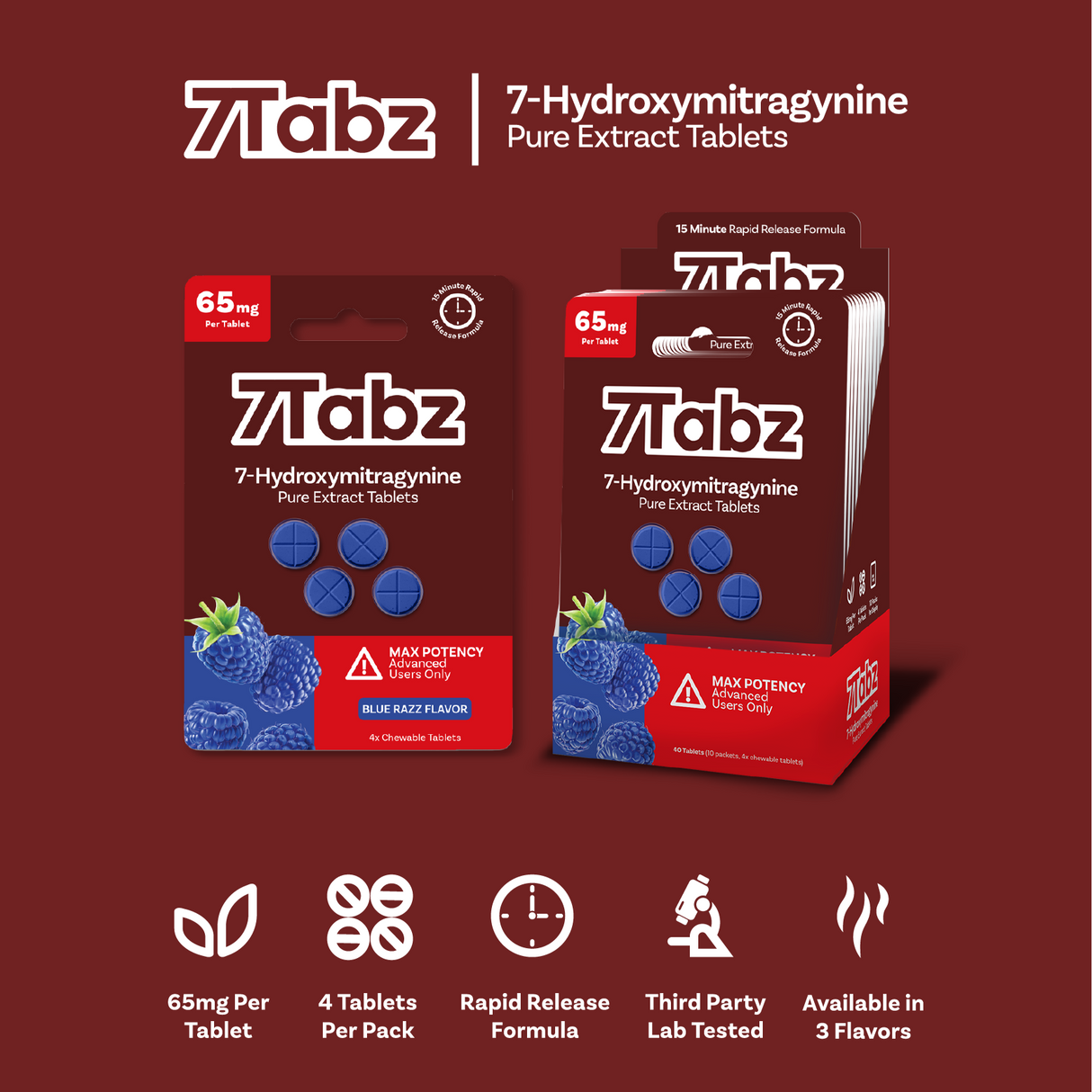 7 Tabz 65 mg 4 pack Extra Strength 7-Hydroxy Tablets 10ct Display