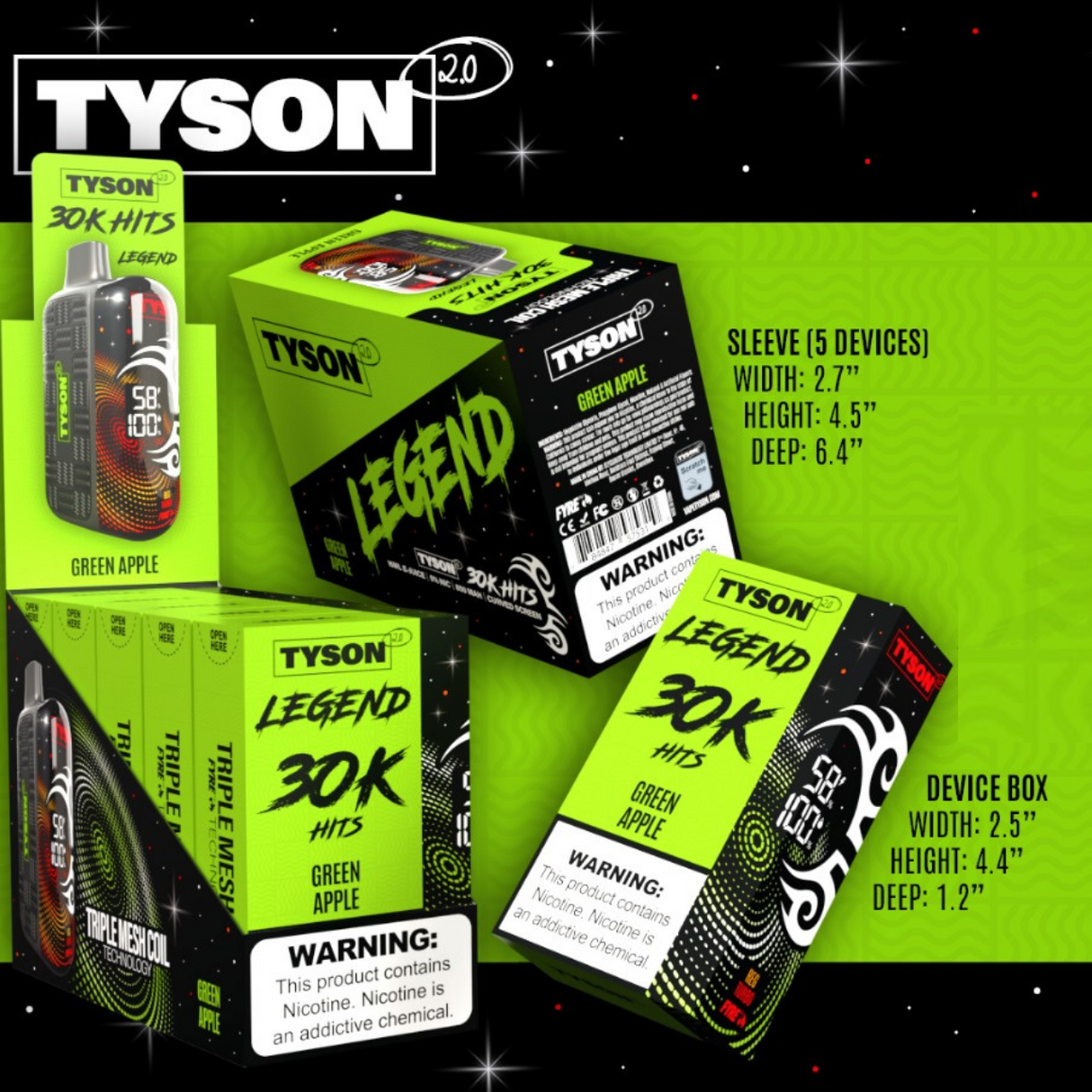 Tyson Legend 2.0 30,000 Puffs Disposable 5ct Display