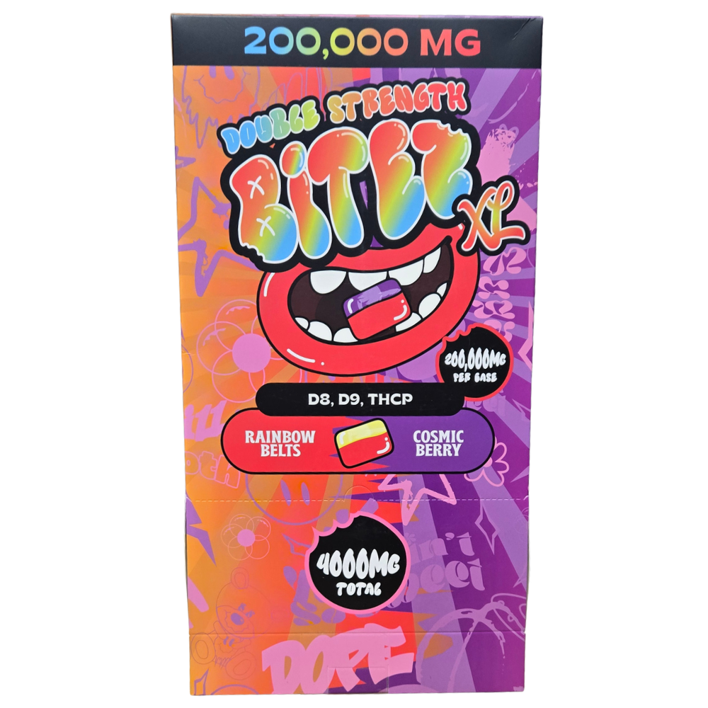 Bitez XL Double Strength D8, D9, THC-P 4000MG Single Gummies 50ct Box Display