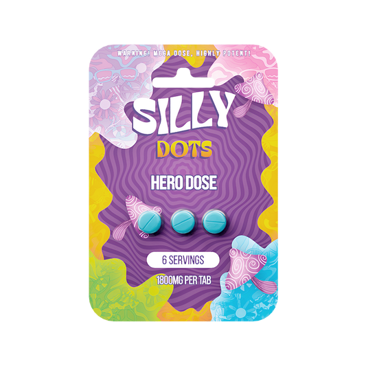 Purple 5400mg Silly Dots Hero Blend 3ct Mushroom Tablets of Six Servings 10ct Display
