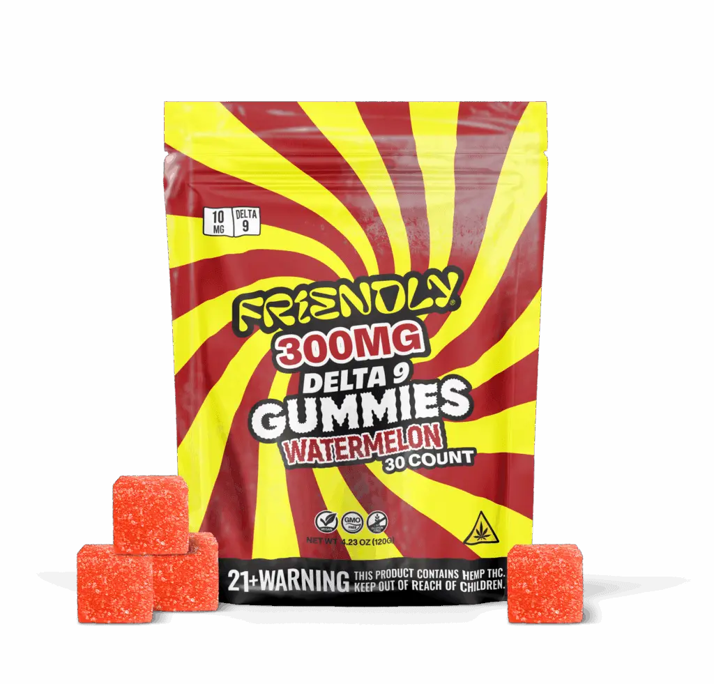 Friendly 300mg D9 Gummies 30 pack GA Compliant 5ct Display