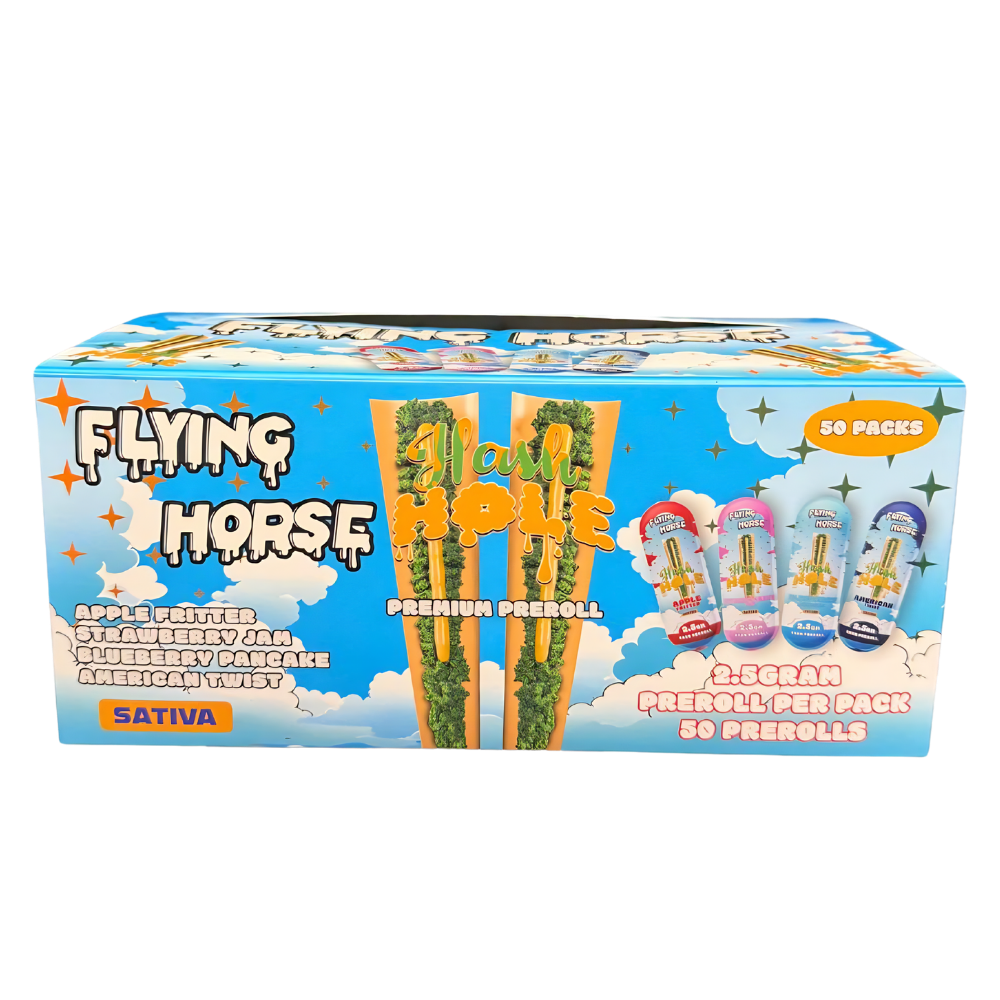 FLYING HORSE 2.5GM HASH HOLE PREROLL 50CT/BX 3 DIFFERENT FLAVORS