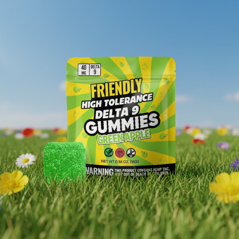 Friendly High Tolerance 40mg D9 Single Gummies 10ct Display