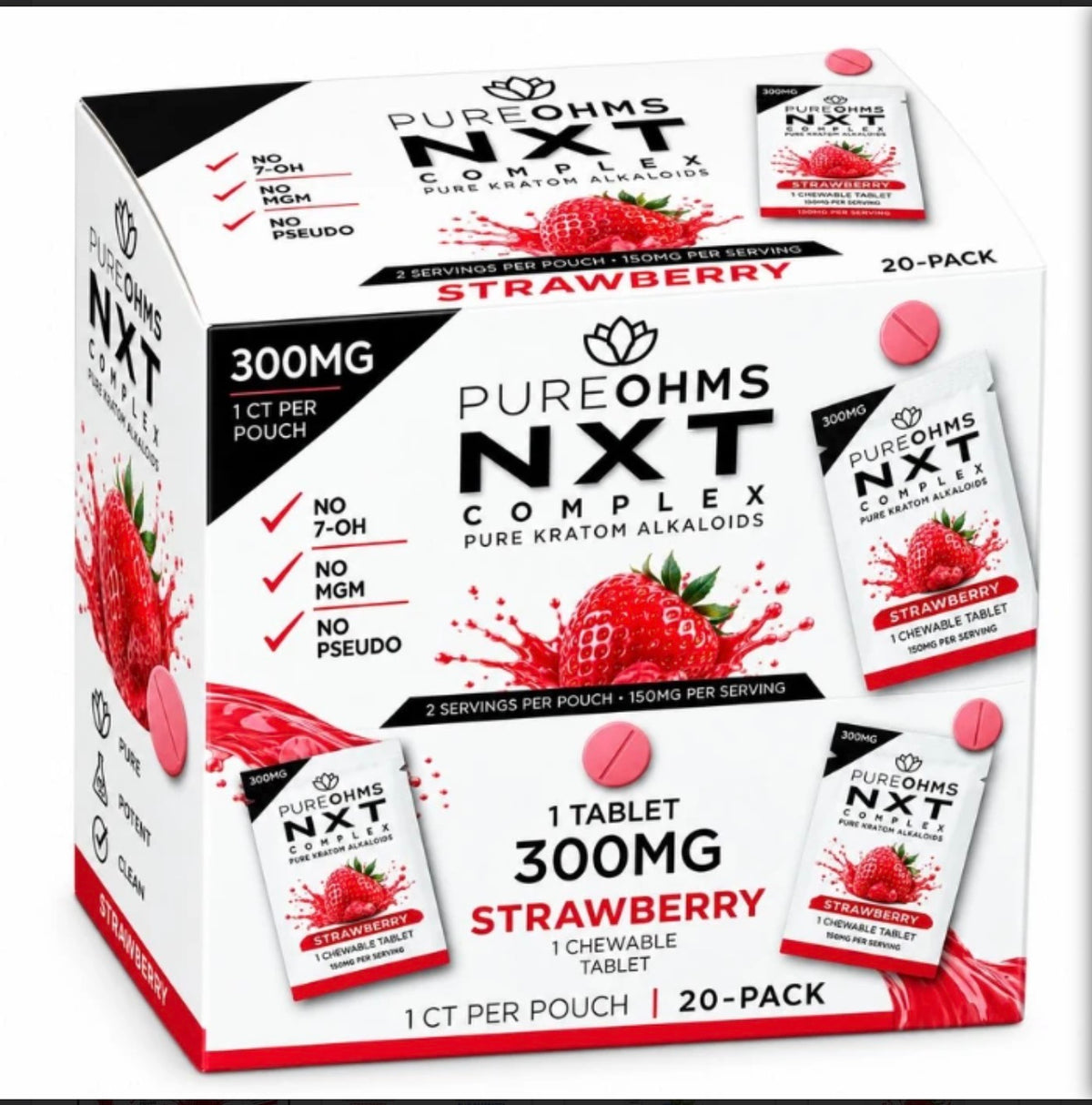 PURE OHMS NXT 20pk pure Kratom 300Mg 1ct