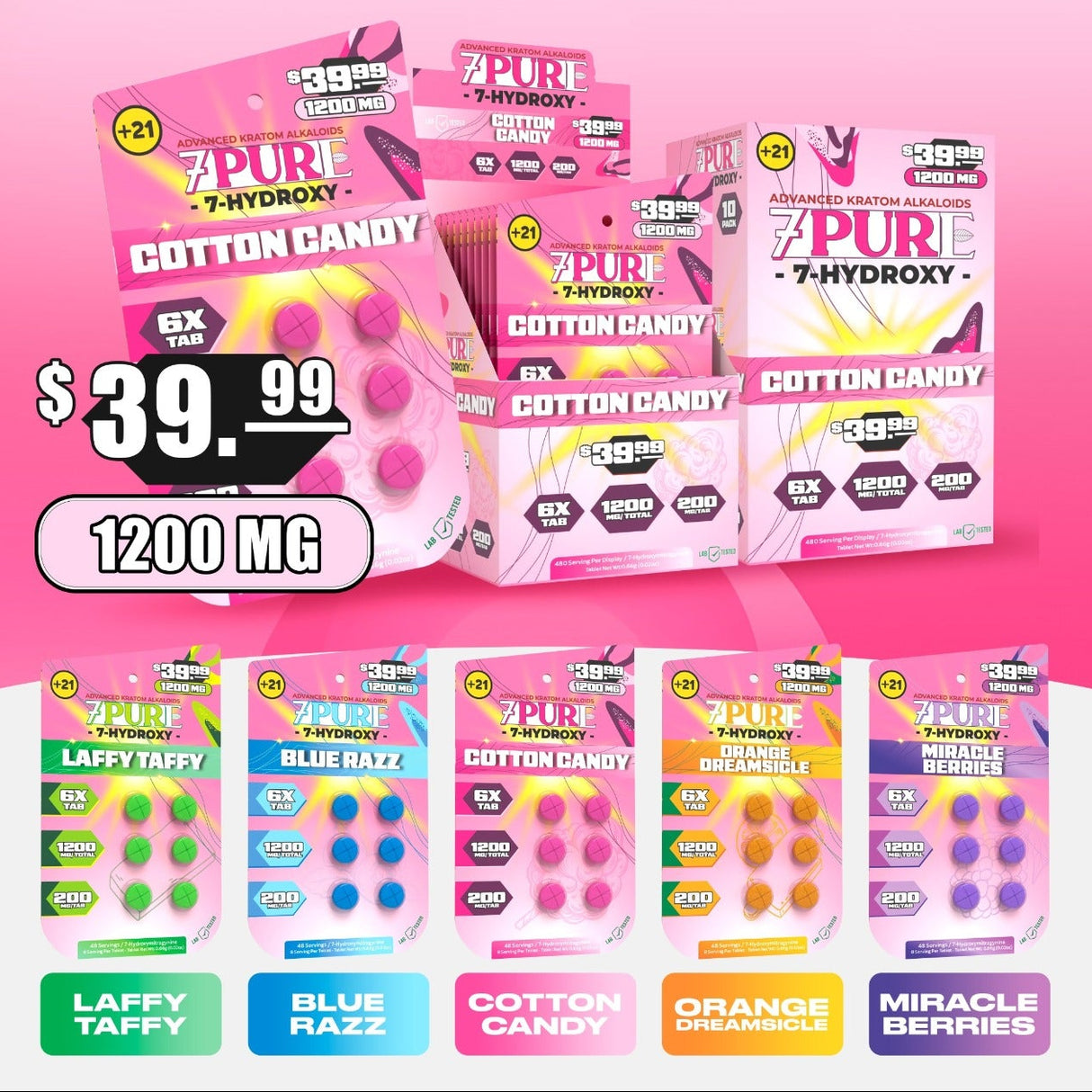 7Pure 200MG 7-Hydroxy 6ct Tablets 10ct Display MSRP $39.99