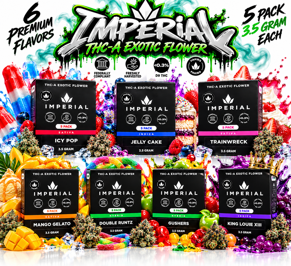 Imperial THC-A Exotic Flower – 5-Pack Variety Collection | 3.5G Each