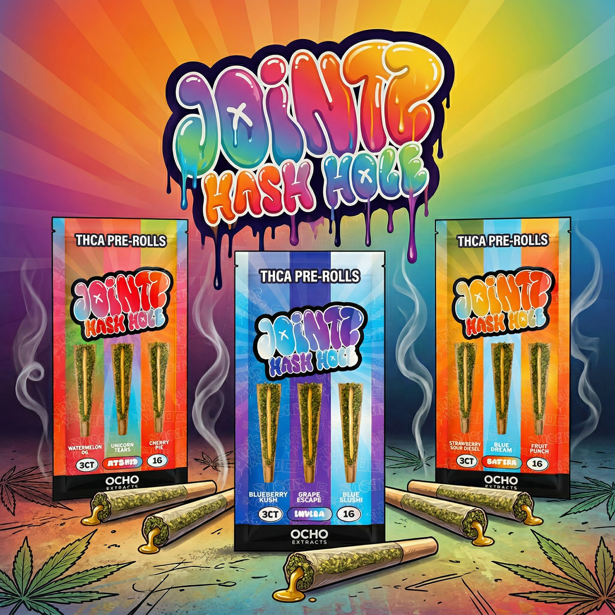 Jointz Hash Hole 1g THC-A 3ct Pre Rolls 10ct Box Display