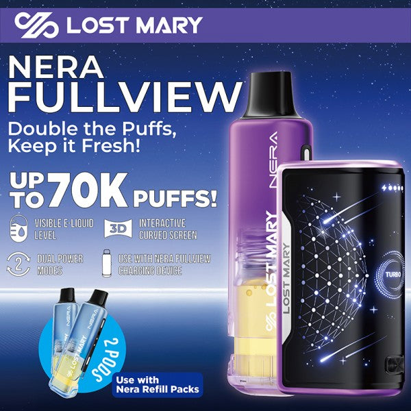 Lost Mary Nera Fullview 70K Disposable 5% Refillable Pod KIT 5ct Display
