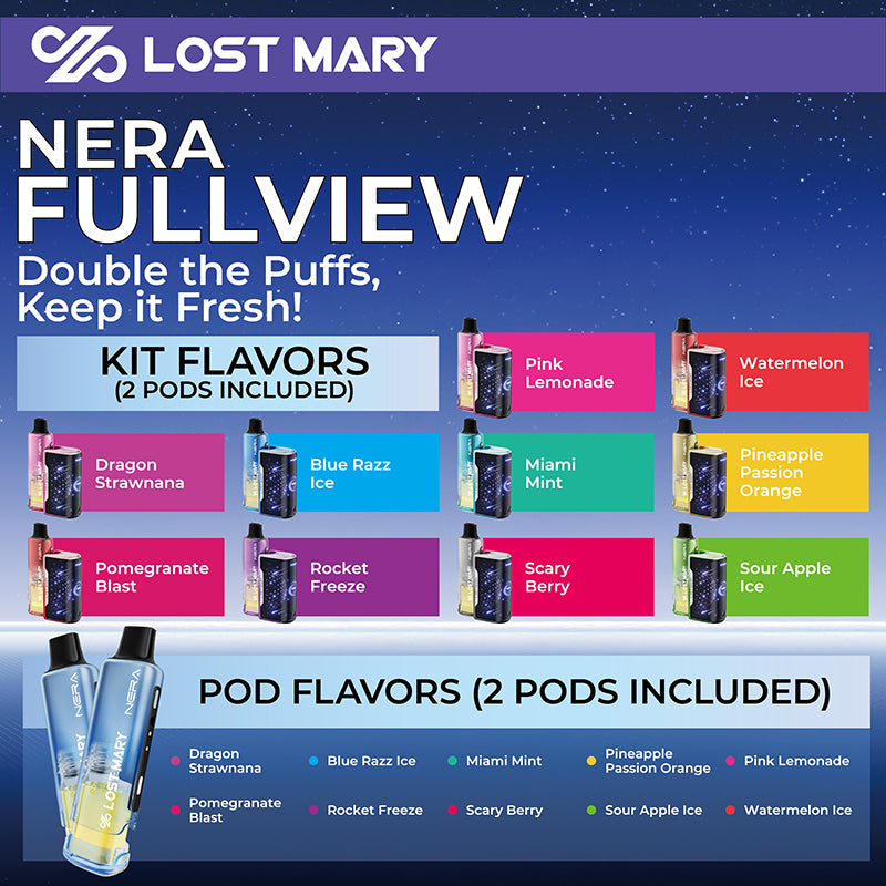 Lost Mary Nera Fullview 70K Disposable 5% Refillable Pod KIT 5ct Display