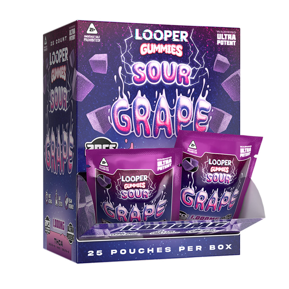 Looper 1000 mg 2ct Gummies THC-A Live Badder 25ct Display