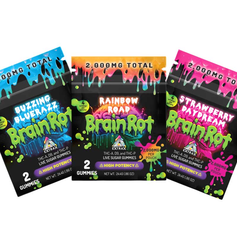 Delta Extra BrainRot 2000mg Live Sugar THCA, THCP Gummies 30ct Display