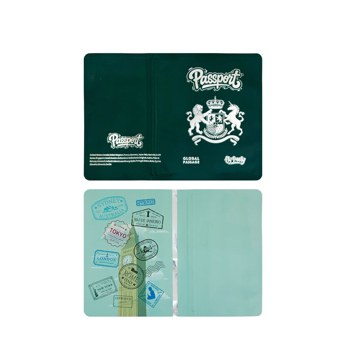 Smell Proof Die Cut Mylar Bag 3.5g Green Passport 100ct