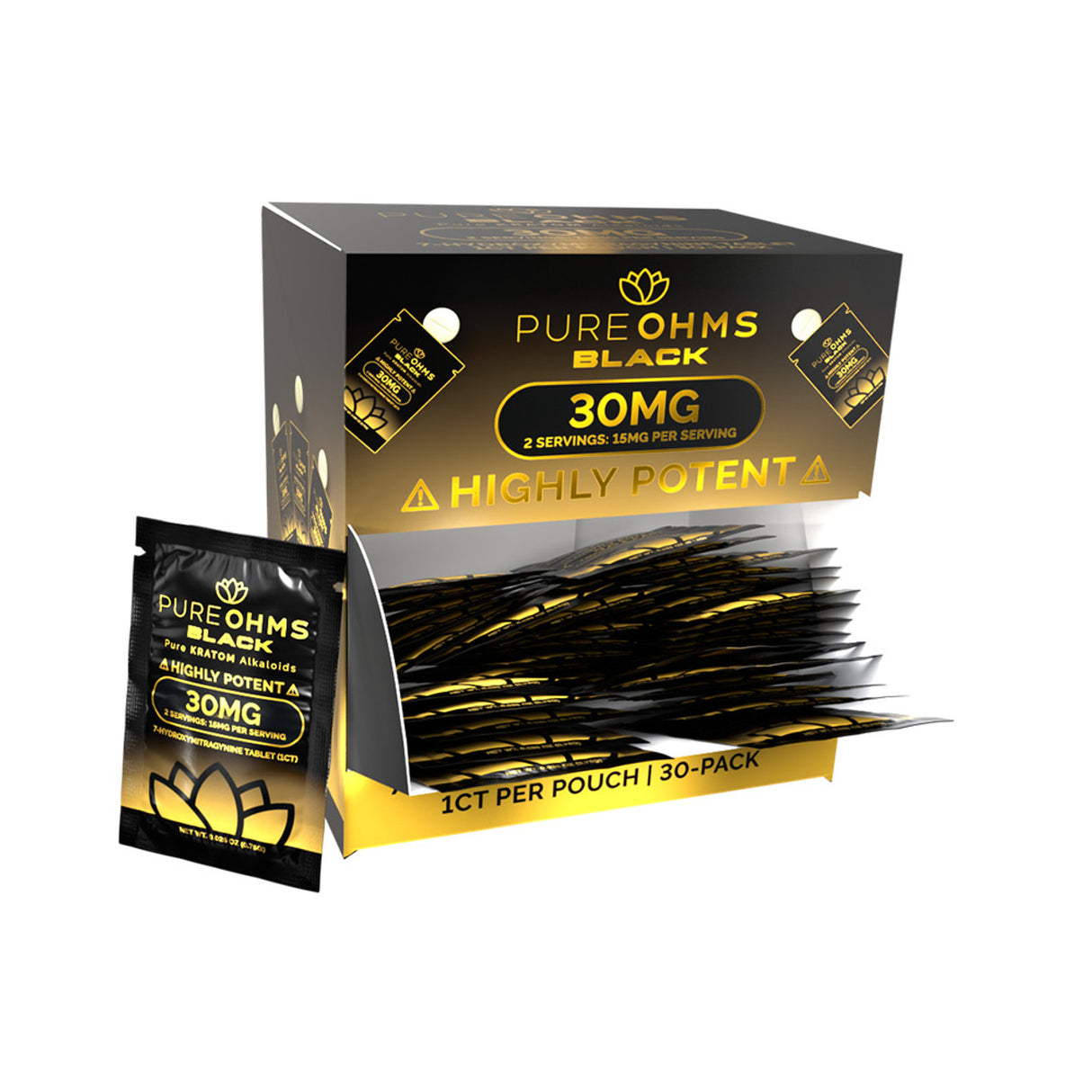 PureOhms Black 30mg Single 7-Hydroxy Tablets 30ct Display