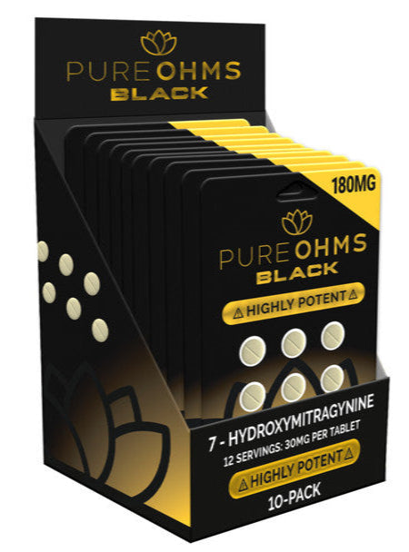 PureOhms Black 30mg 6 Pack 7-Hydroxy Tablets 10ct Display