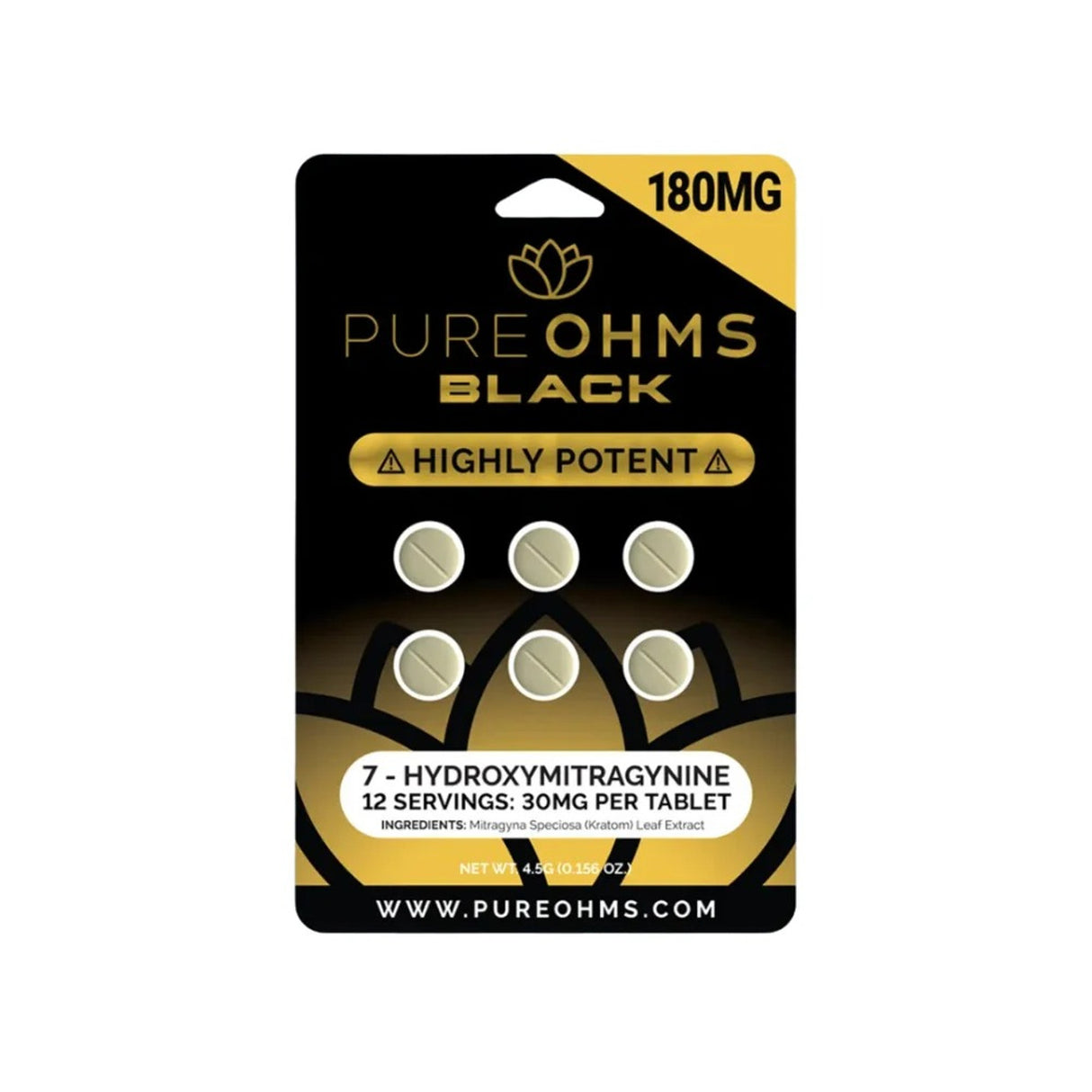 PureOhms Black 30mg 6 Pack 7-Hydroxy Tablets 10ct Display