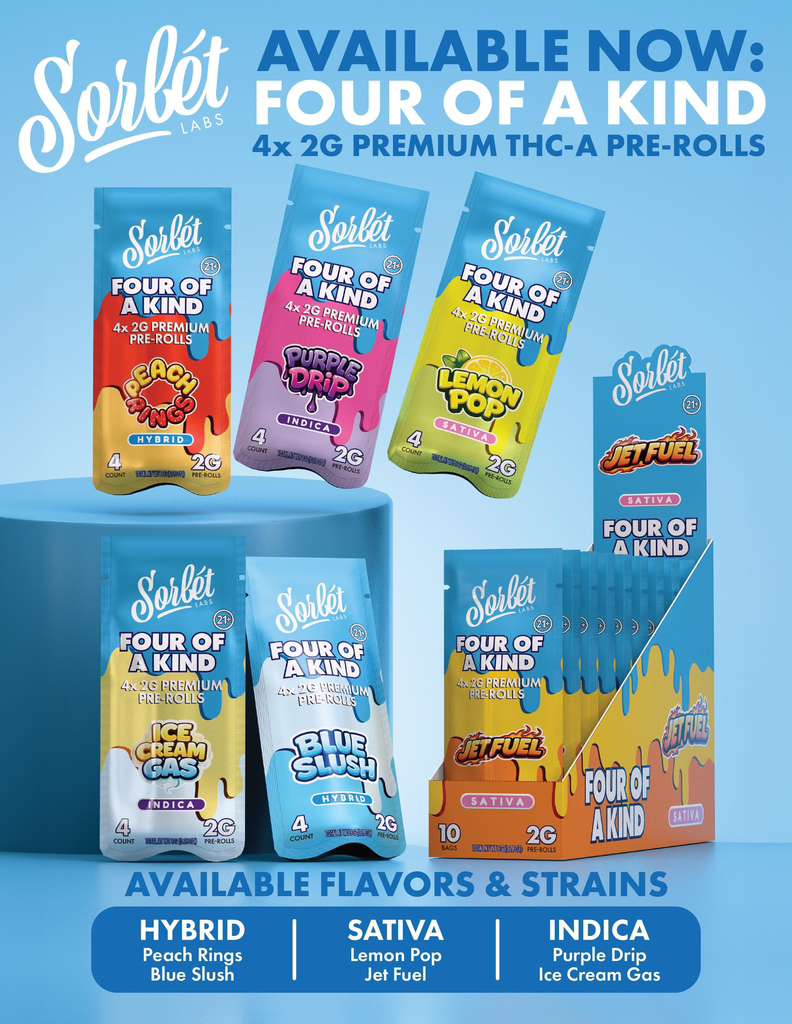 Sorbet Four of a Kind 4ct 2g THC-A Pre Rolls 10ct Display