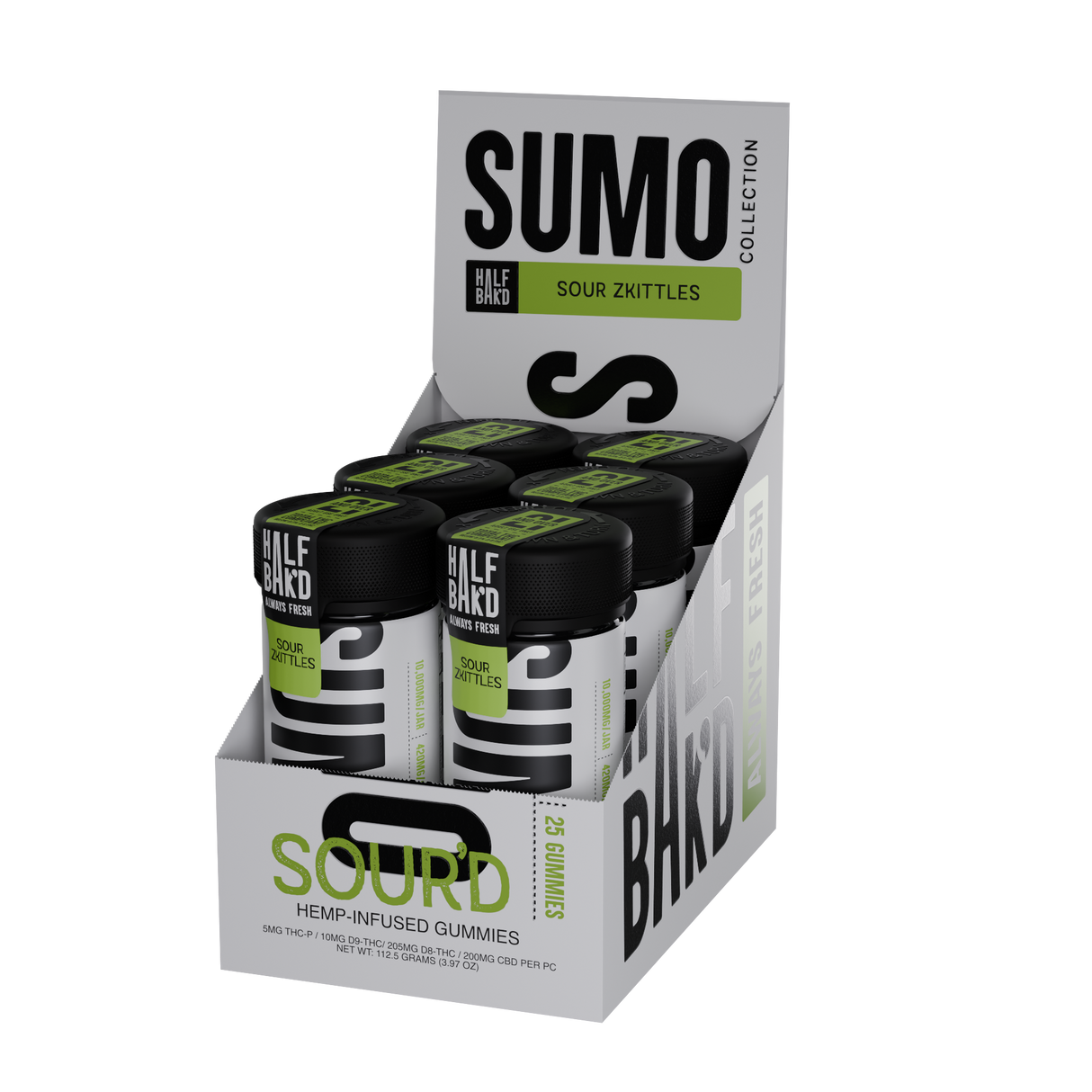 Half Bak'd Sumo Sour'd 25ct 10,000mg Gummies 6ct Display