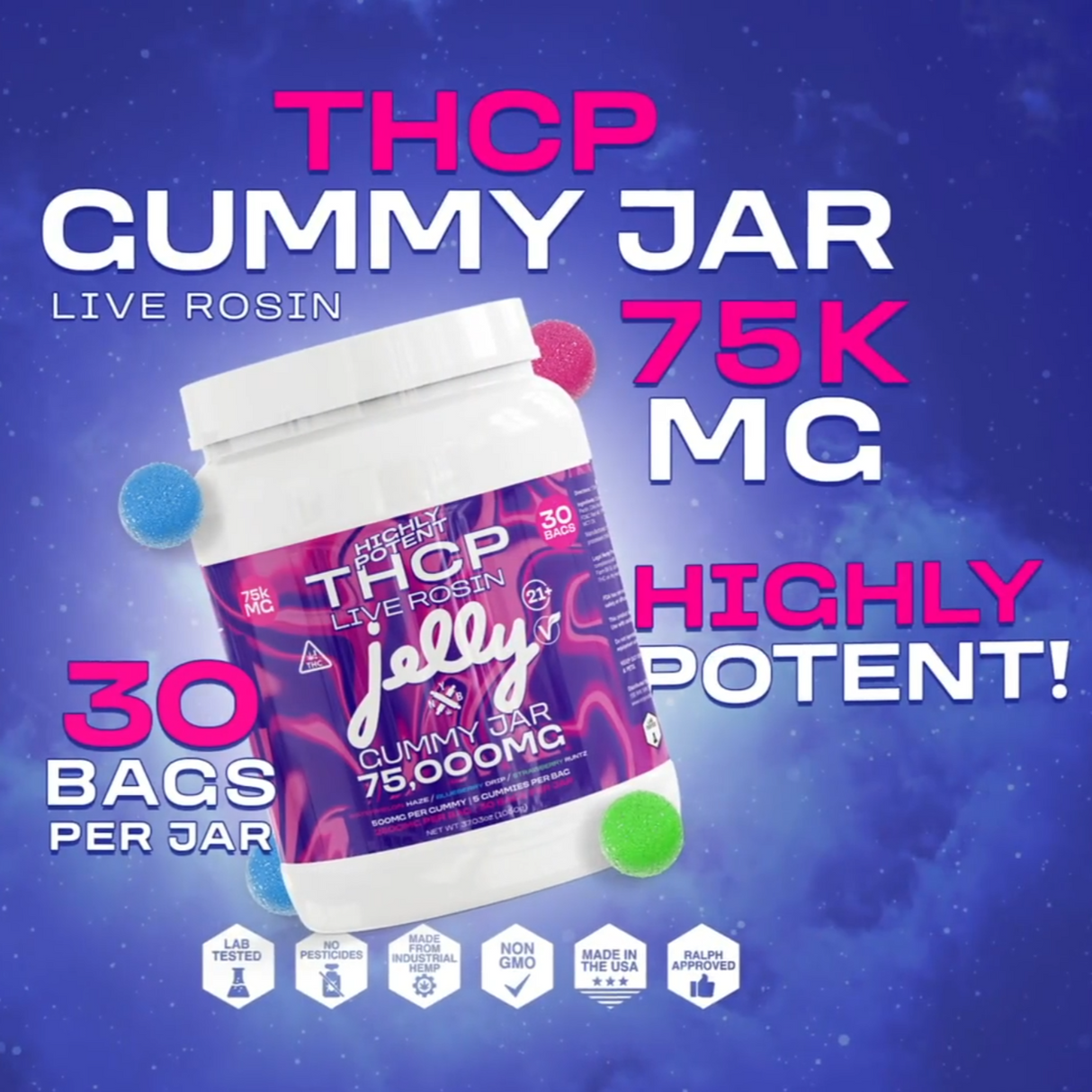 Jelly 2,500mg 5pack THC-P Assorted Flavor Gummies 30ct Display