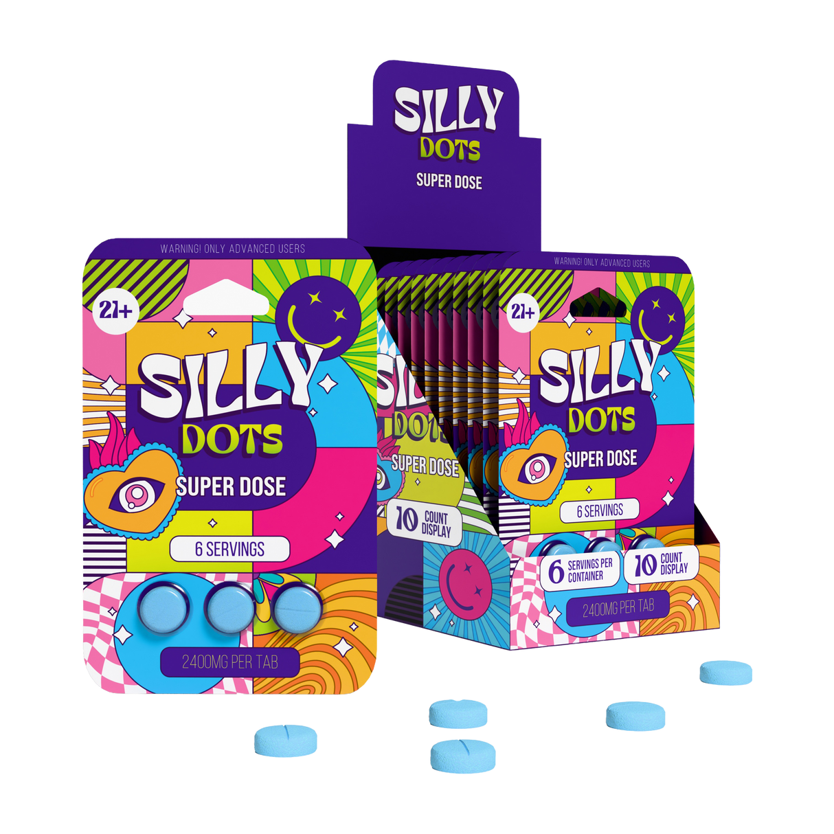 Purple Silly Dots 3 pack 2,400mg Super Dose Dose Mushroom Tablets 10ct Display