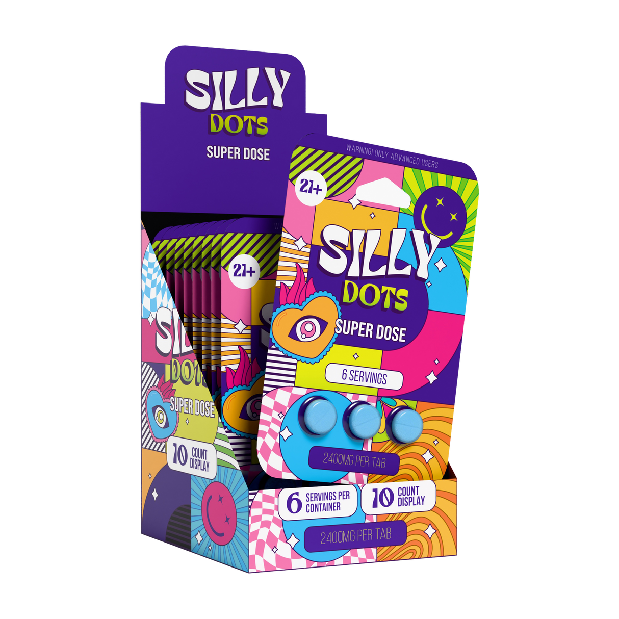 Purple Silly Dots 3 pack 2,400mg Super Dose Dose Mushroom Tablets 10ct Display