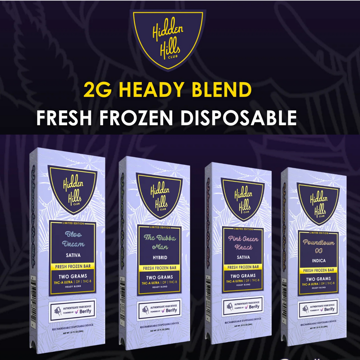 Hidden Hills Heady Blend 2g Disposable THC-A Ultra, D9, THC-B