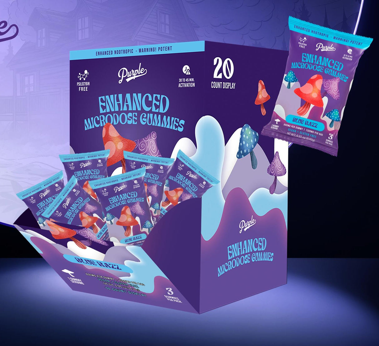Purple 1800 mg 3-Pack Enhanced Mushroom Gummies 20ct Display