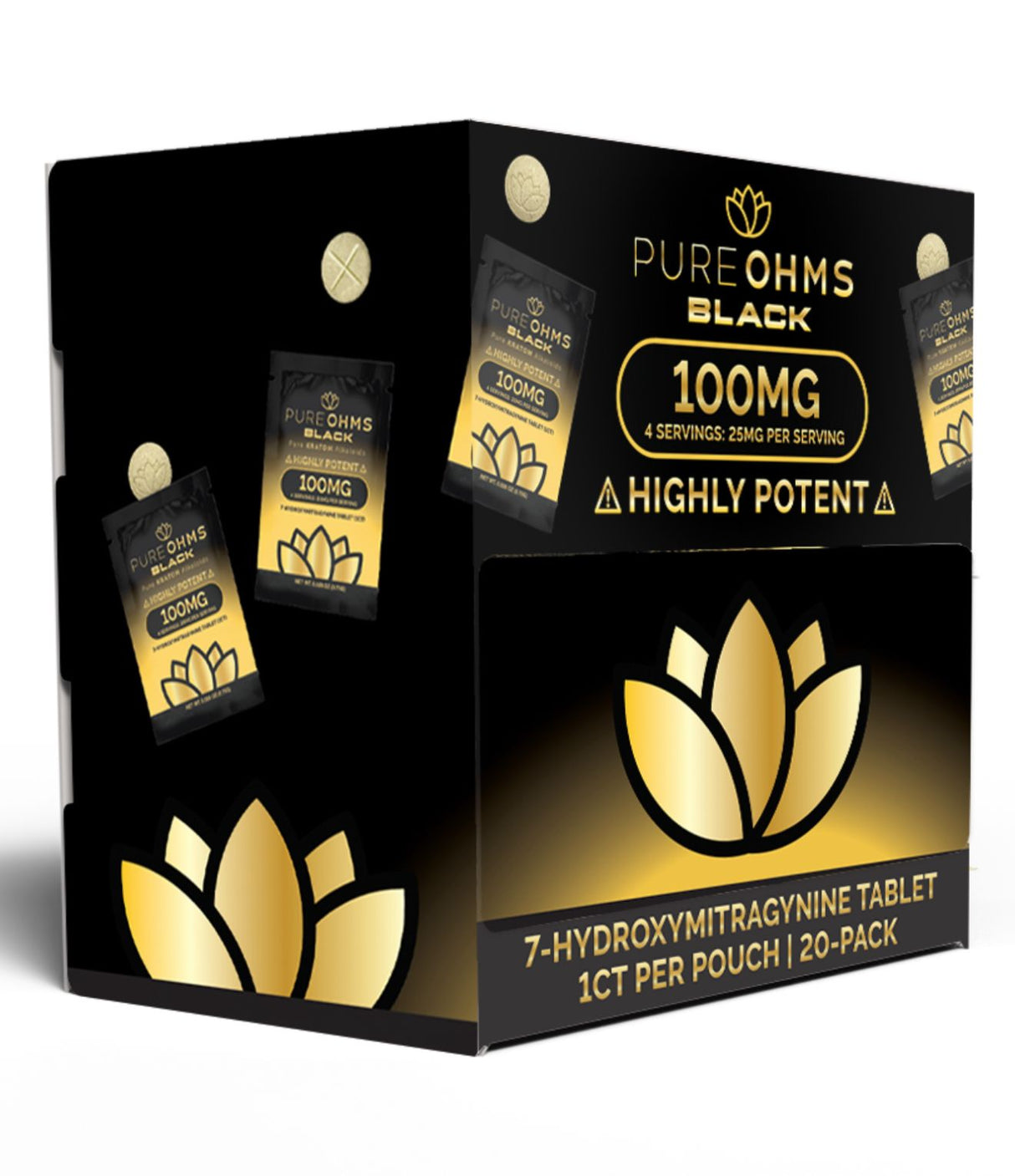 PureOhms Black 100mg Single 7-Hydroxy Tablets 20ct Display