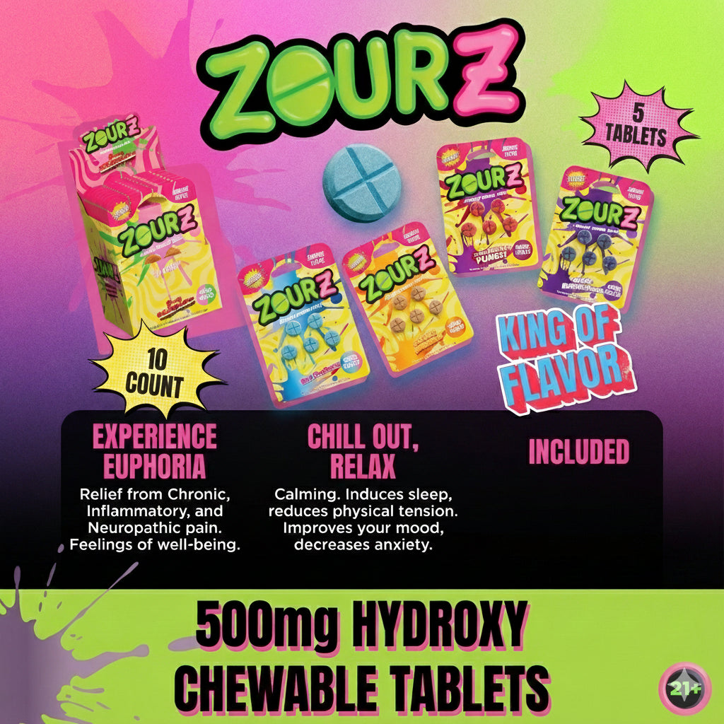 Zourz 7-Hydroxy Chewable Tablet 5ct 100MG Tablet 10ct Display MSRP $34.99