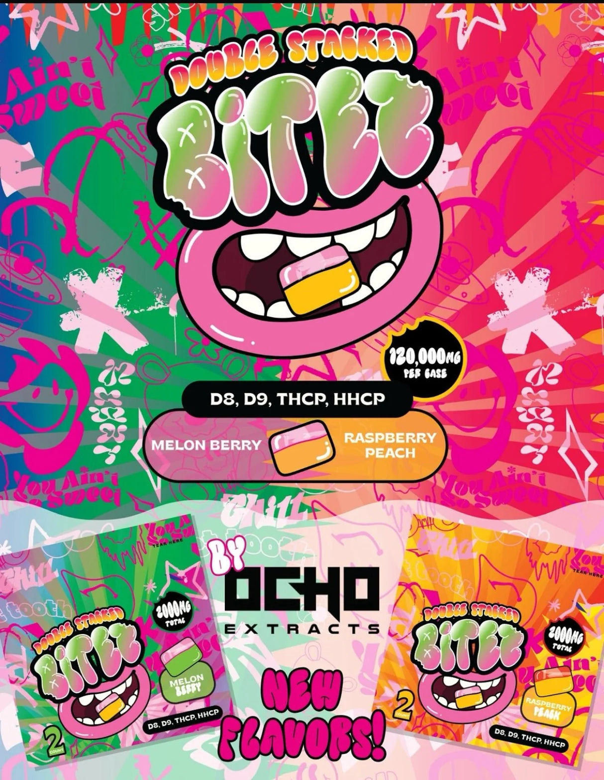 Double-Stacked BITEZ 2000mg THCA + Delta-9 + THCP Gummies 60ct Display