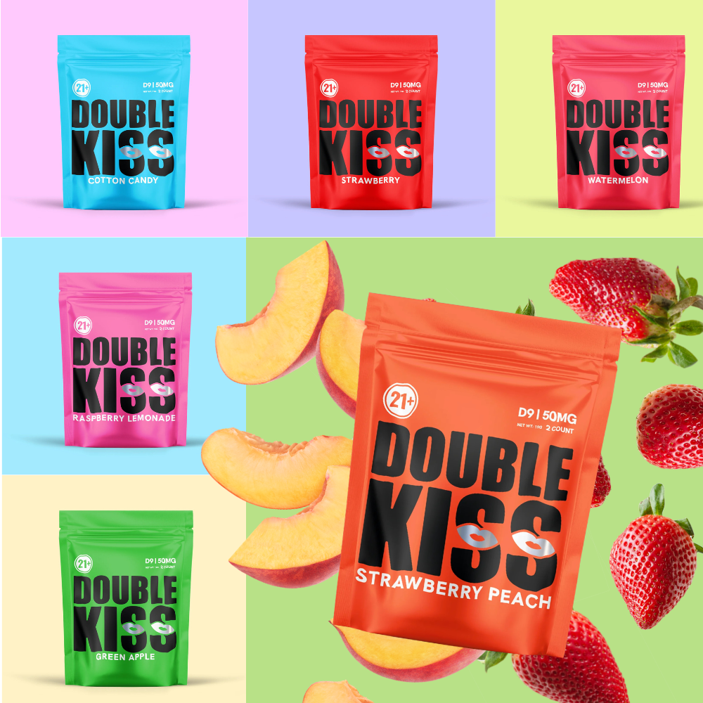 Double Kiss 50MG D9 Single 2ct Gummies Assorted Flavors 60ct Display
