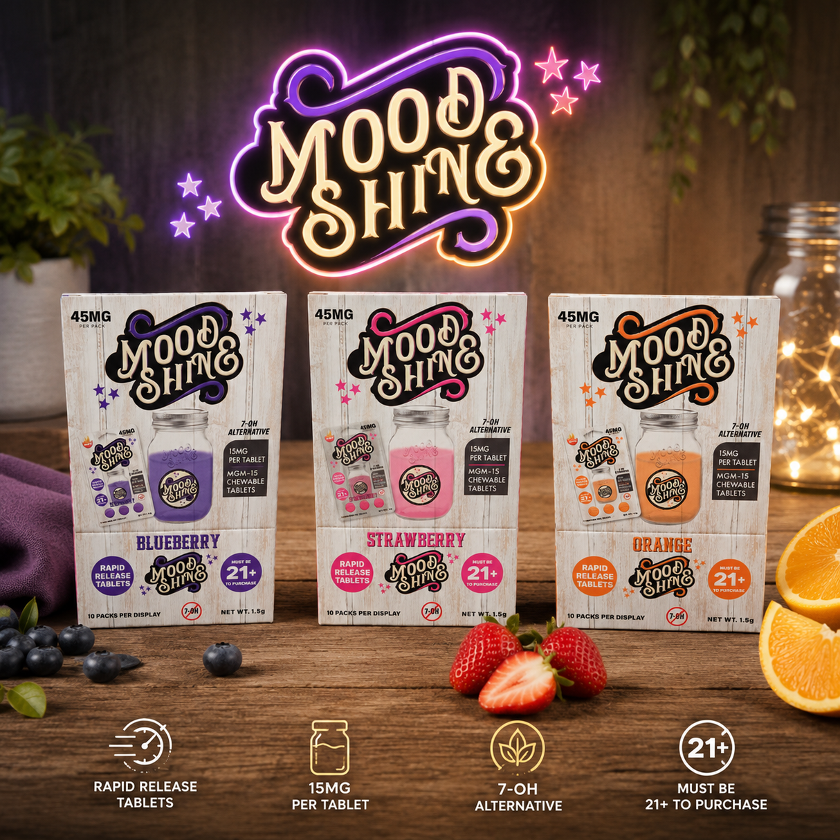 Mood Shine 45MG MGM 3ct Chewable Tablets 7-OH Alternative 10ct Display
