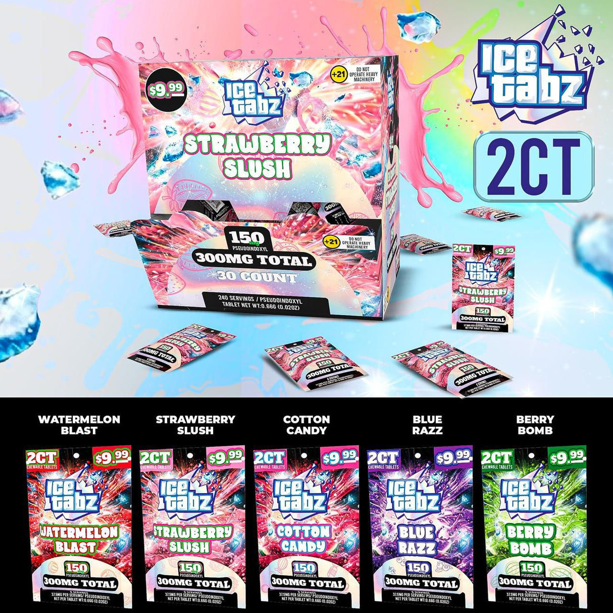 Ice Tabz 150MG Pseudoindoxyl 2ct Tablets 30ct Box Display MSRP $9.99