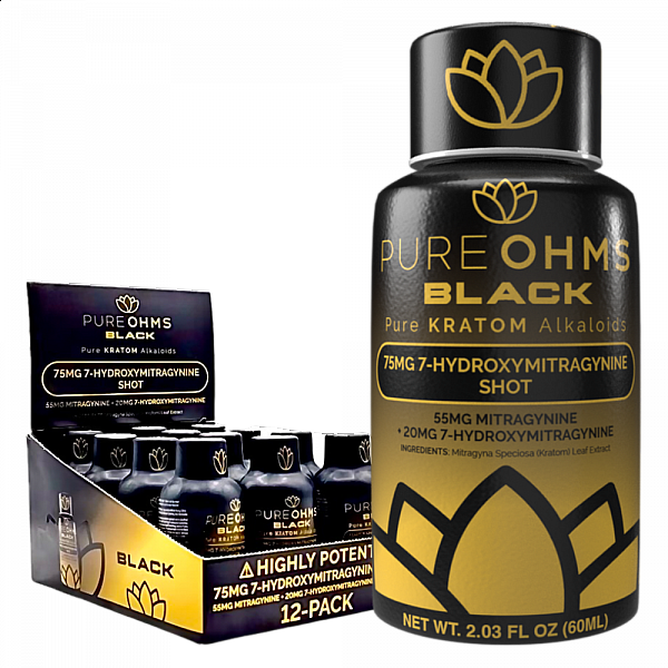PureOhms Black 7-Hydroxy 75mg Shot 12ct