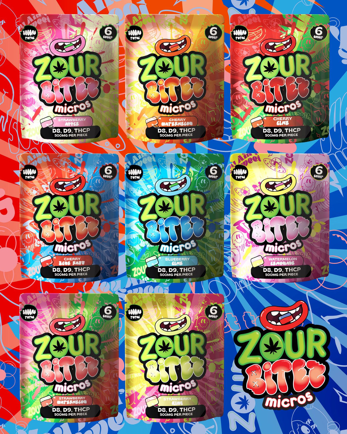 Zour Bites Micros 3000mg D9 + THCP Gummies 30ct Display