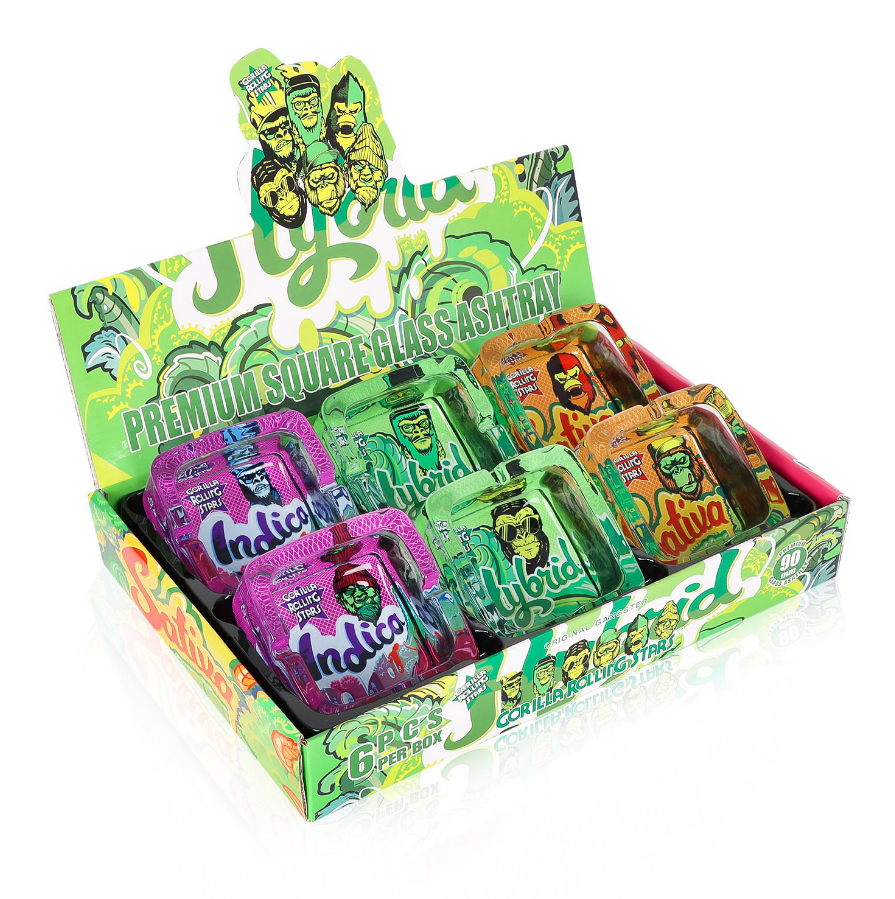 Gorilla Strain Square Glass Ashtray 6ct Display