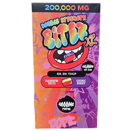 Bitez XL Double Strength D8, D9, THC-P 4000MG Single Gummies 50ct Box Display