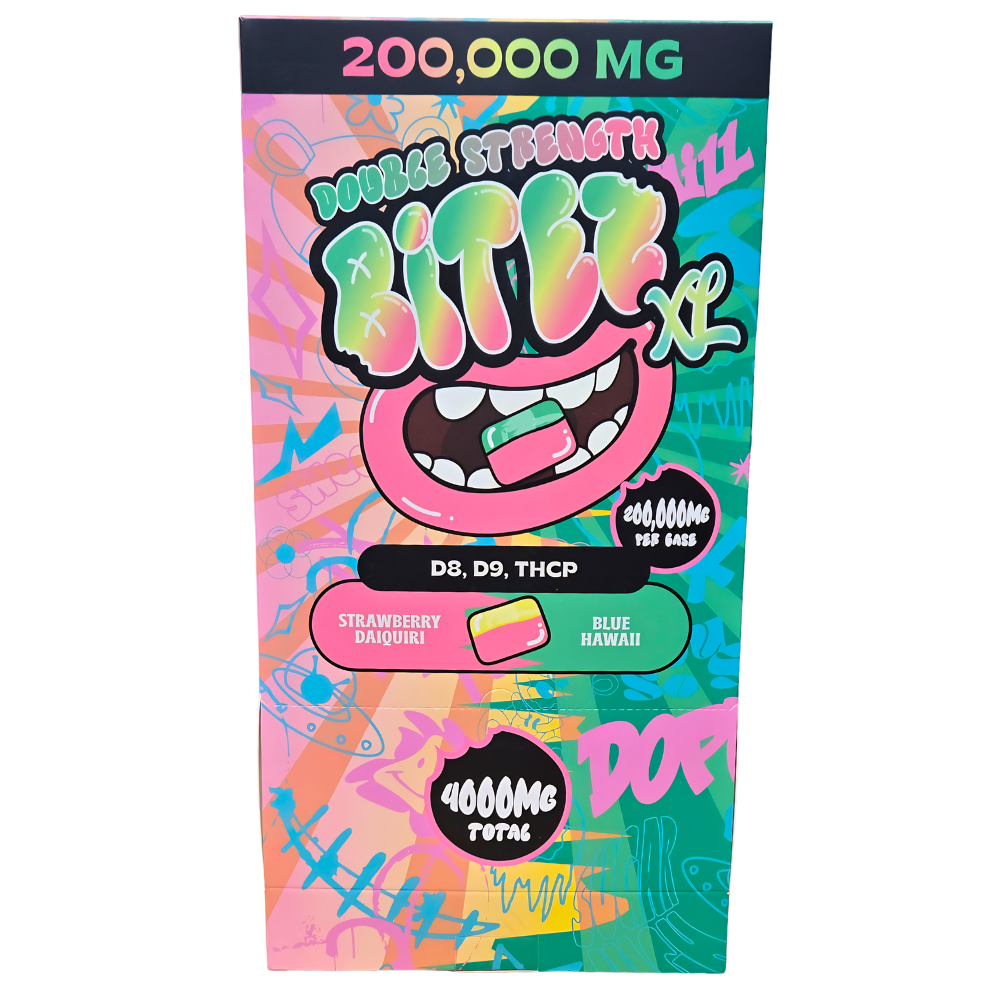 Bitez XL Double Strength D8, D9, THC-P 4000MG Single Gummies 50ct Box Display