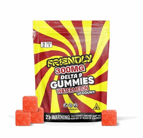 Friendly 300mg D9 Gummies 30 pack GA Compliant 5ct Display