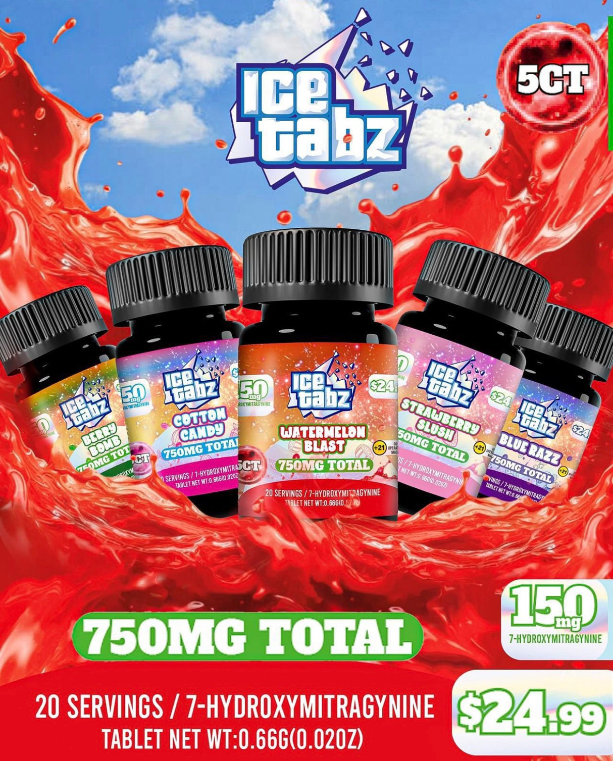 Ice Tabz 750mg 5ct Hyd Bottle