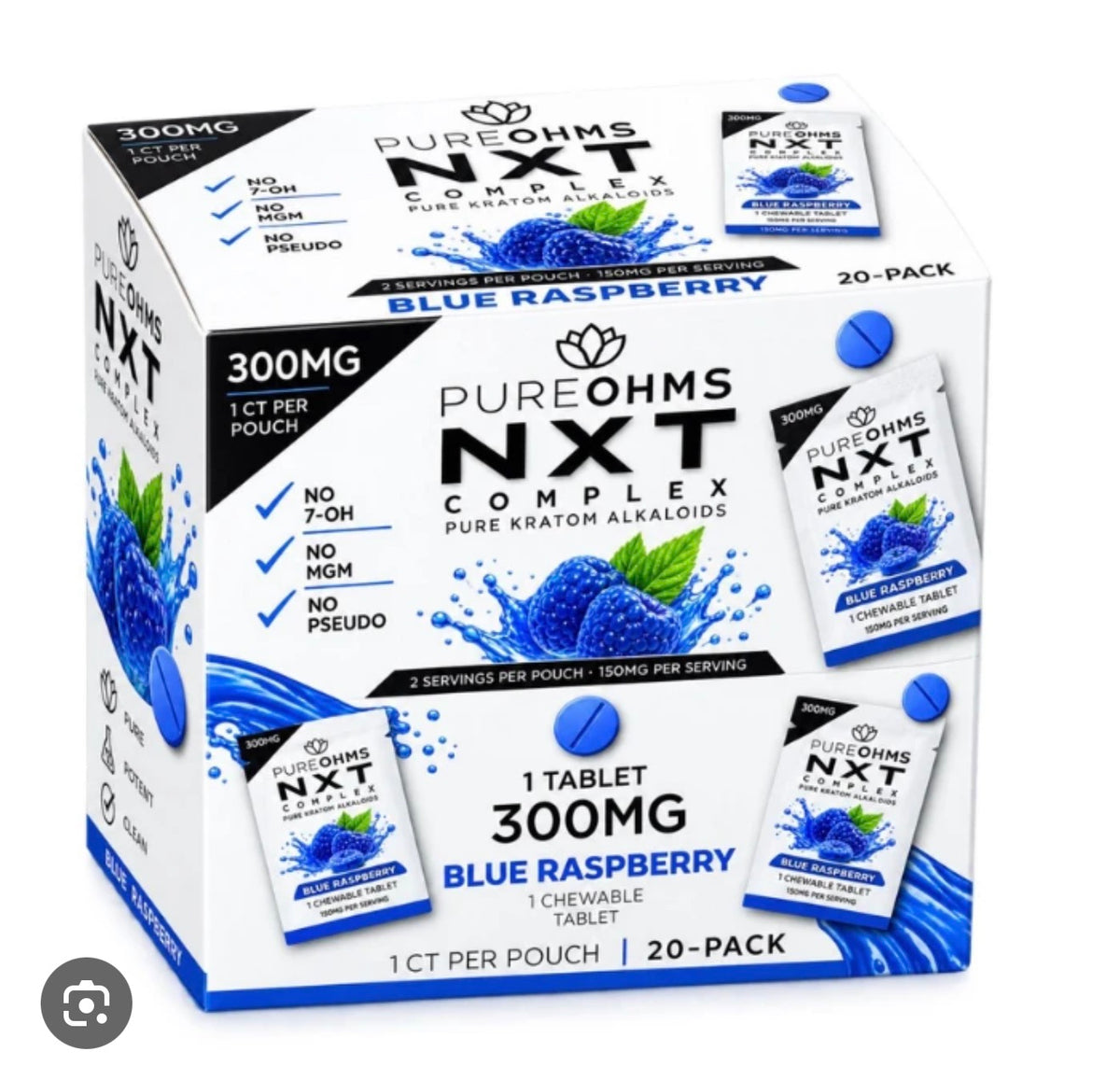 PURE OHMS NXT 20pk pure Kratom 300Mg 1ct