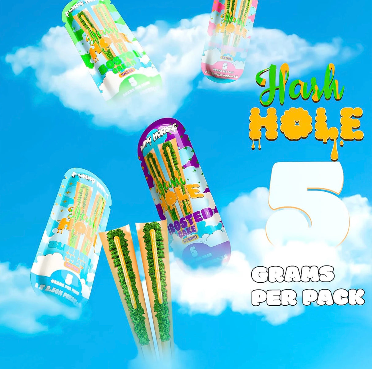 FLYING HORSE 2.5G HASH HOLE PREROLL THC-P 2PK 5CT/BX