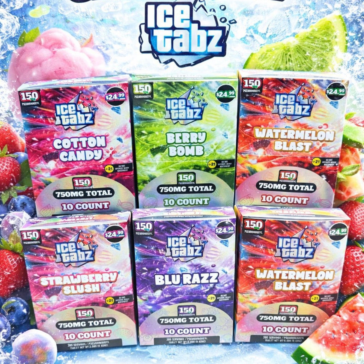 Ice Tabz Pseudo 750mg Per Pack 5ct 150 Mg Per Tab 10 Pack Box