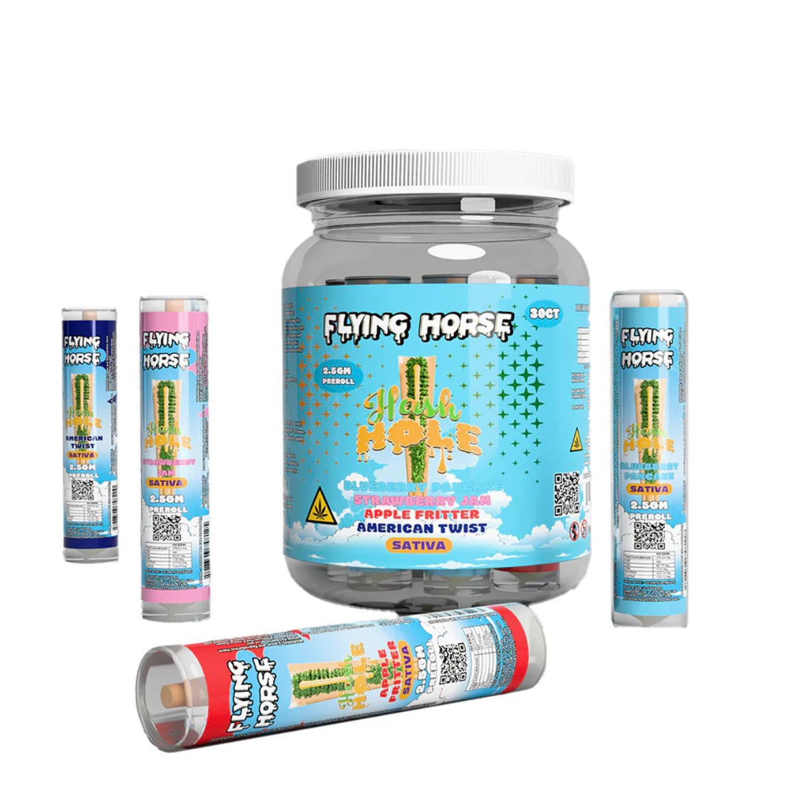 FLYING HORSE 2.5GM HASH HOLE PREROLL 50CT/BX  3 DIFFERENT FLAVORS