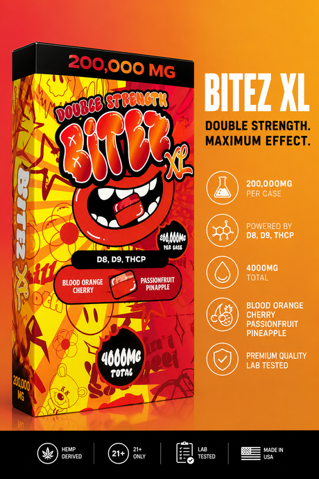 Bitez XL Double Strength D8, D9, THC-P 4000MG Single Gummies 50ct Box Display