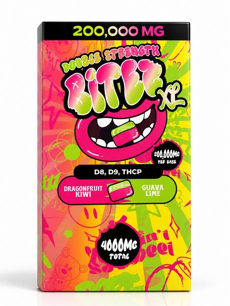 Bitez XL Double Strength D8, D9, THC-P 4000MG Single Gummies 50ct Box Display