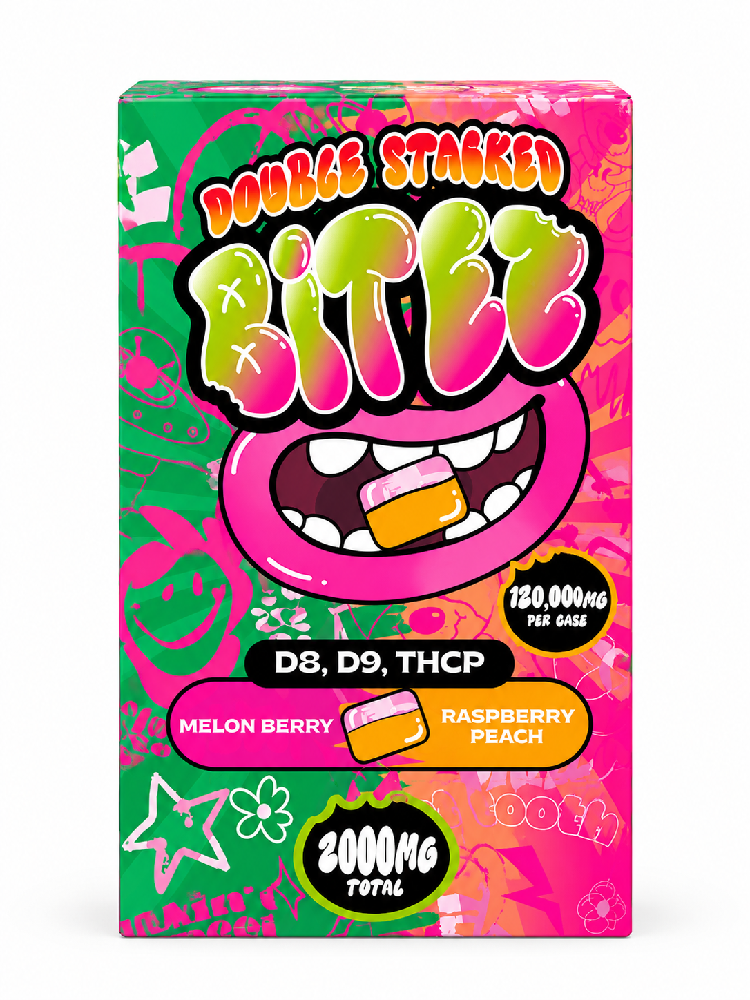 Double-Stacked BITEZ 2000mg  Delta-9 + THCP Gummies 60ct Display