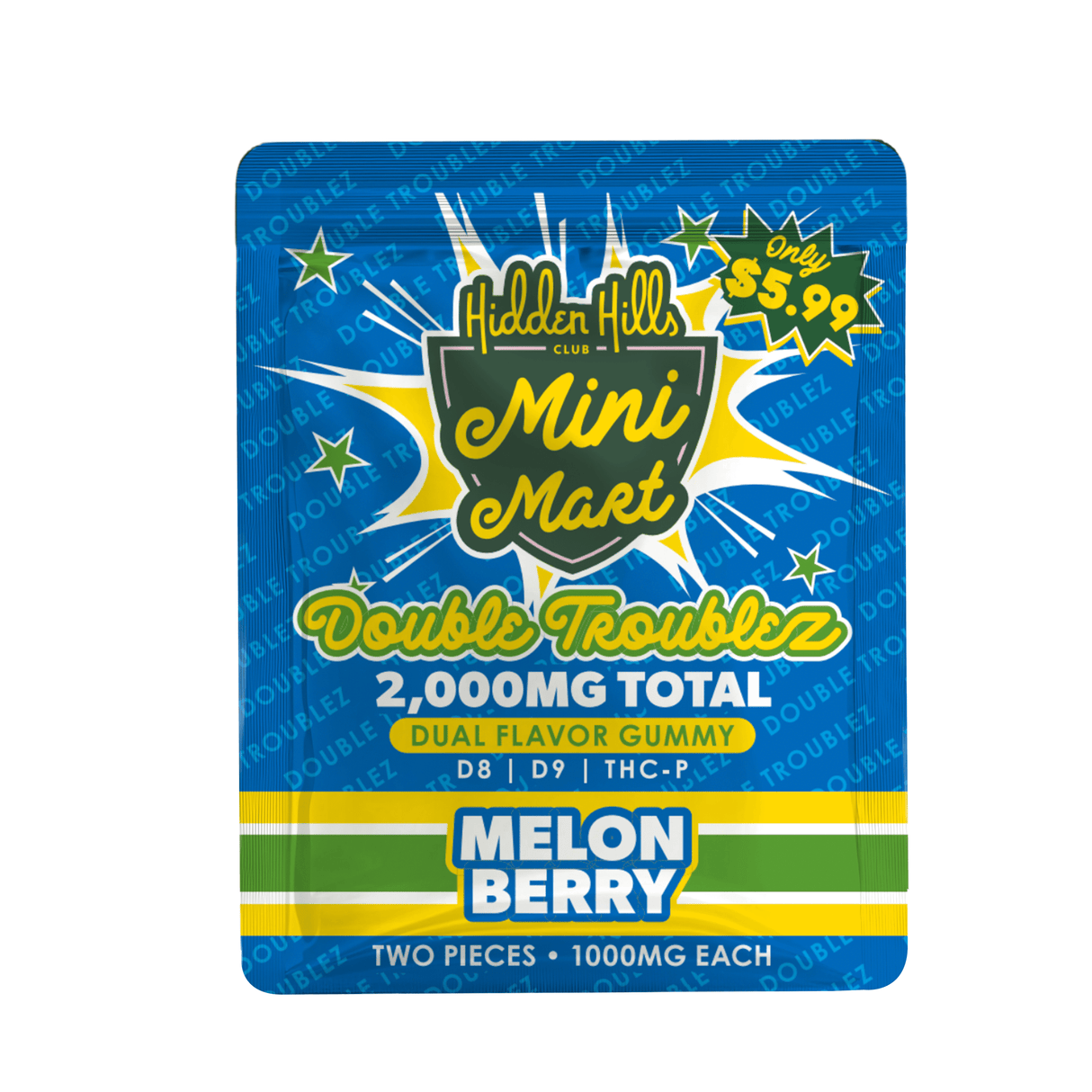 Hidden Hills Mini Mart Double Troublez 2000mg Gummies MSRP $5.99 30ct Display
