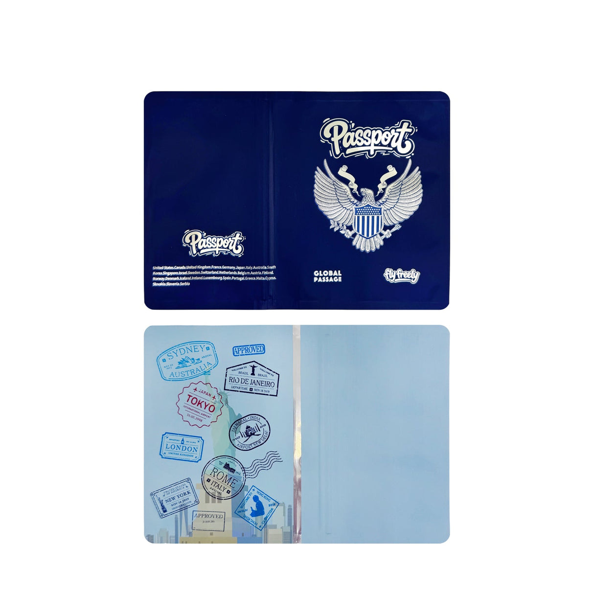Smell Proof Die Cut Mylar Bag 3.5g Blue Passport 100ct
