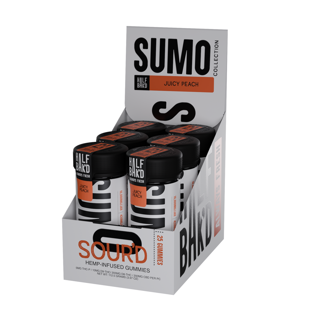 Half Bak'd Sumo Sour'd 25ct 10,000mg Gummies 6ct Display