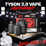 Tyson Lightweight 6,000 Puffs 3-Pack Disposable 10ct Display